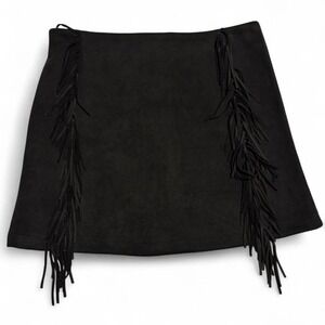 C&V Chelsea Violet Black Suede Fringe Mini Skirt Western Rodeo Festival Size S